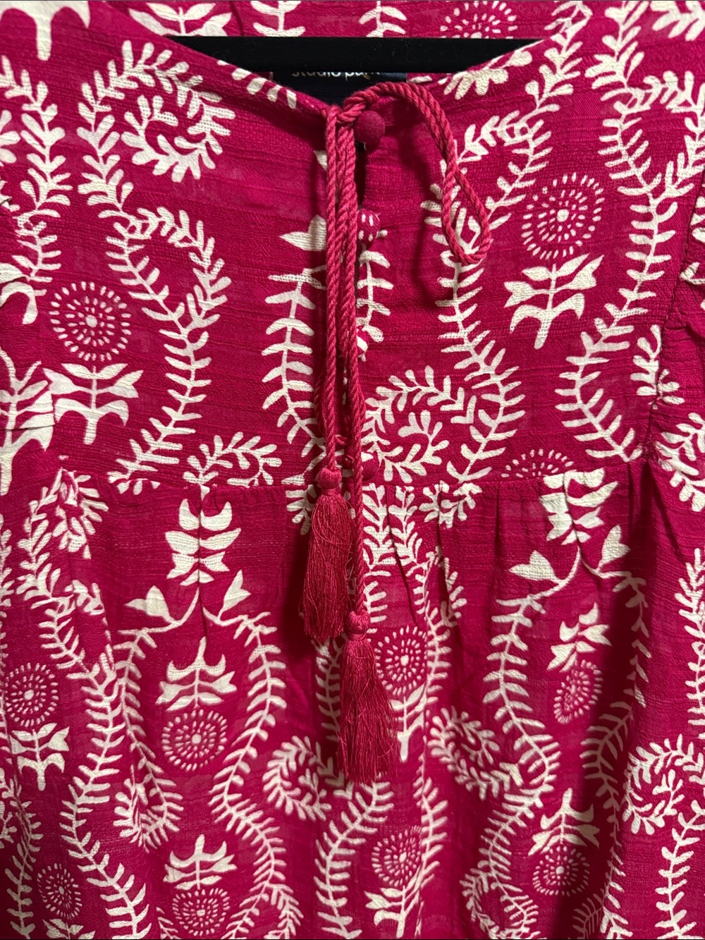 Studio Park Magenta Pink Floral Print Tassel Tie Cotton Shift Dress Medium - Picture 11 of 15